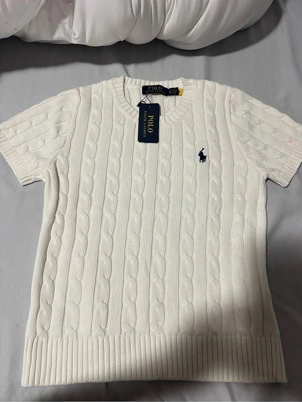 Polo Ralph Lauren Cable-Knit Cotton Short-Sleeve Sweater White Medium